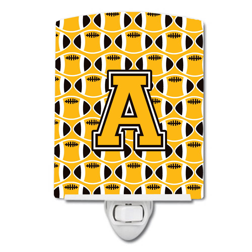 Letter A Football Black, Old Gold and White Ceramic Night Light CJ1080-ACNL - the-store.com