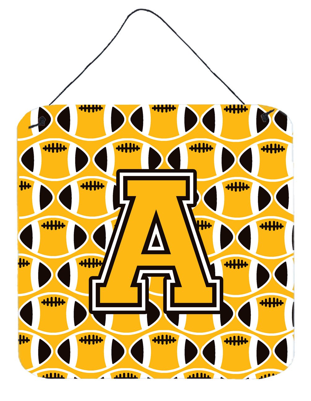Letter A Football Black, Old Gold and White Wall or Door Hanging Prints CJ1080-ADS66 by Caroline&#39;s Treasures