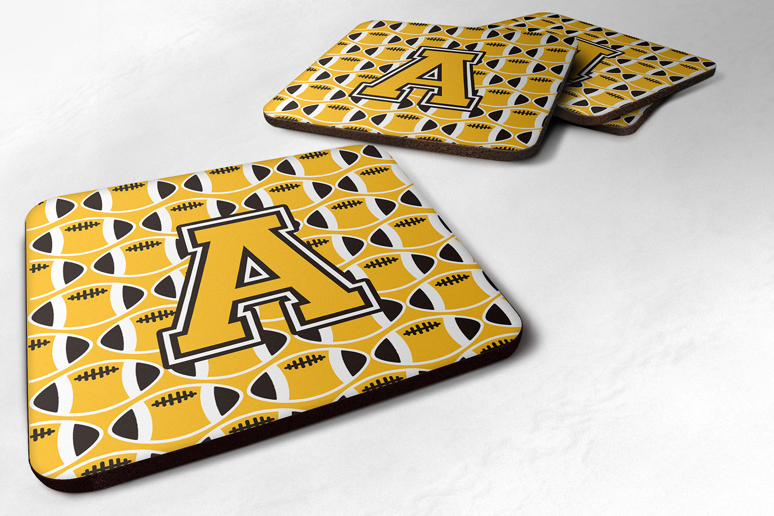 Letter A Football Black, Old Gold and White Foam Coaster Set of 4 CJ1080-AFC - the-store.com