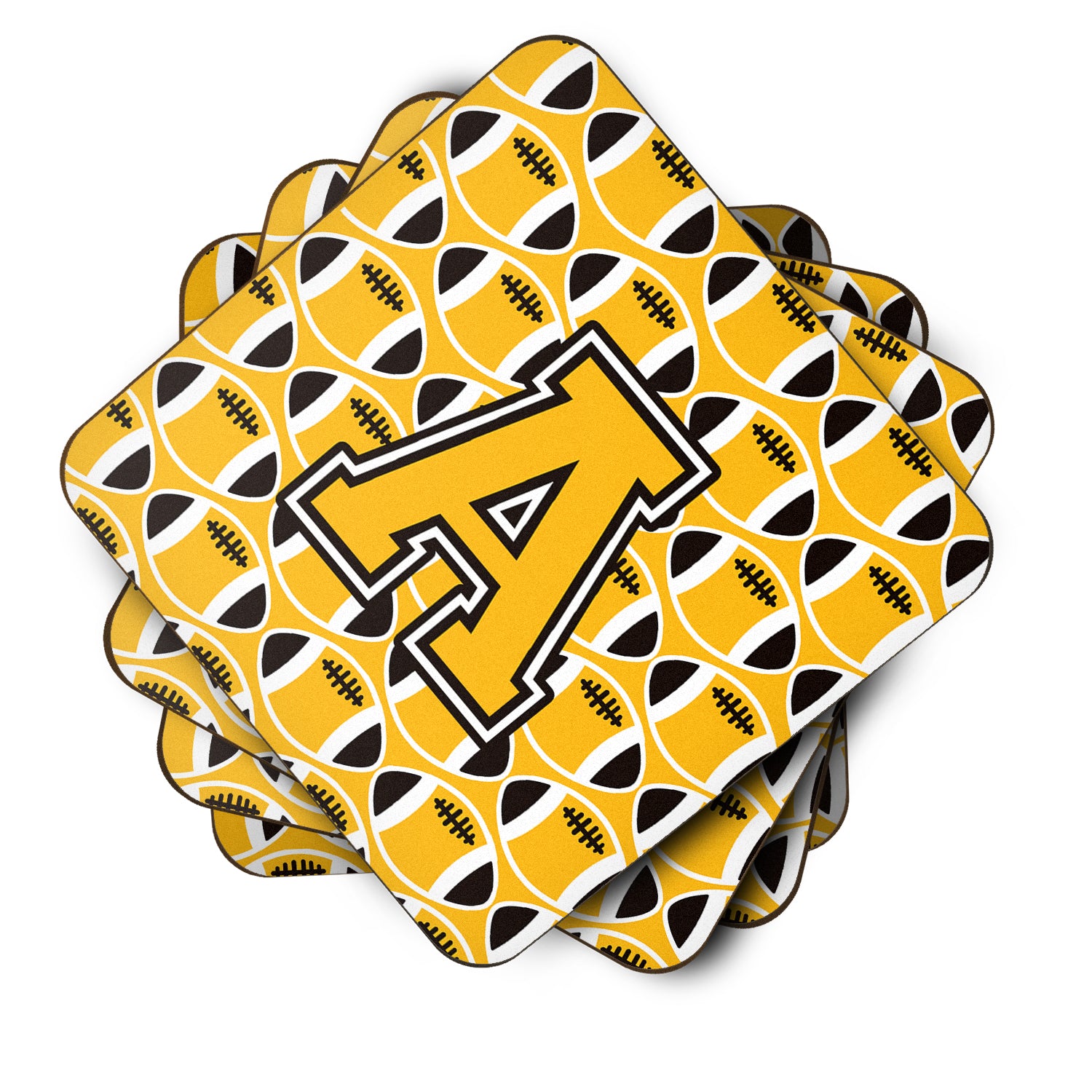 Letter A Football Black, Old Gold and White Foam Coaster Set of 4 CJ1080-AFC - the-store.com