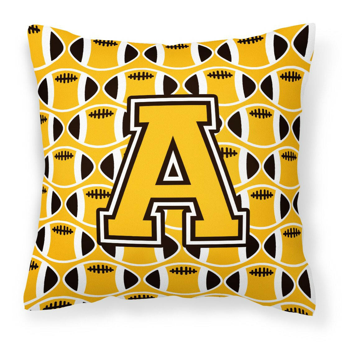 Letter A Football Black, Old Gold and White Fabric Decorative Pillow CJ1080-APW1414 by Caroline&#39;s Treasures