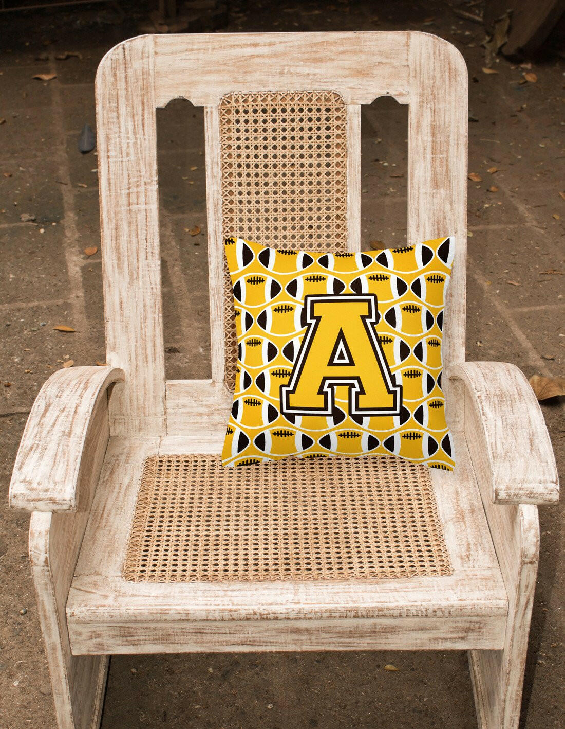 Letter A Football Black, Old Gold and White Fabric Decorative Pillow CJ1080-APW1414 by Caroline's Treasures