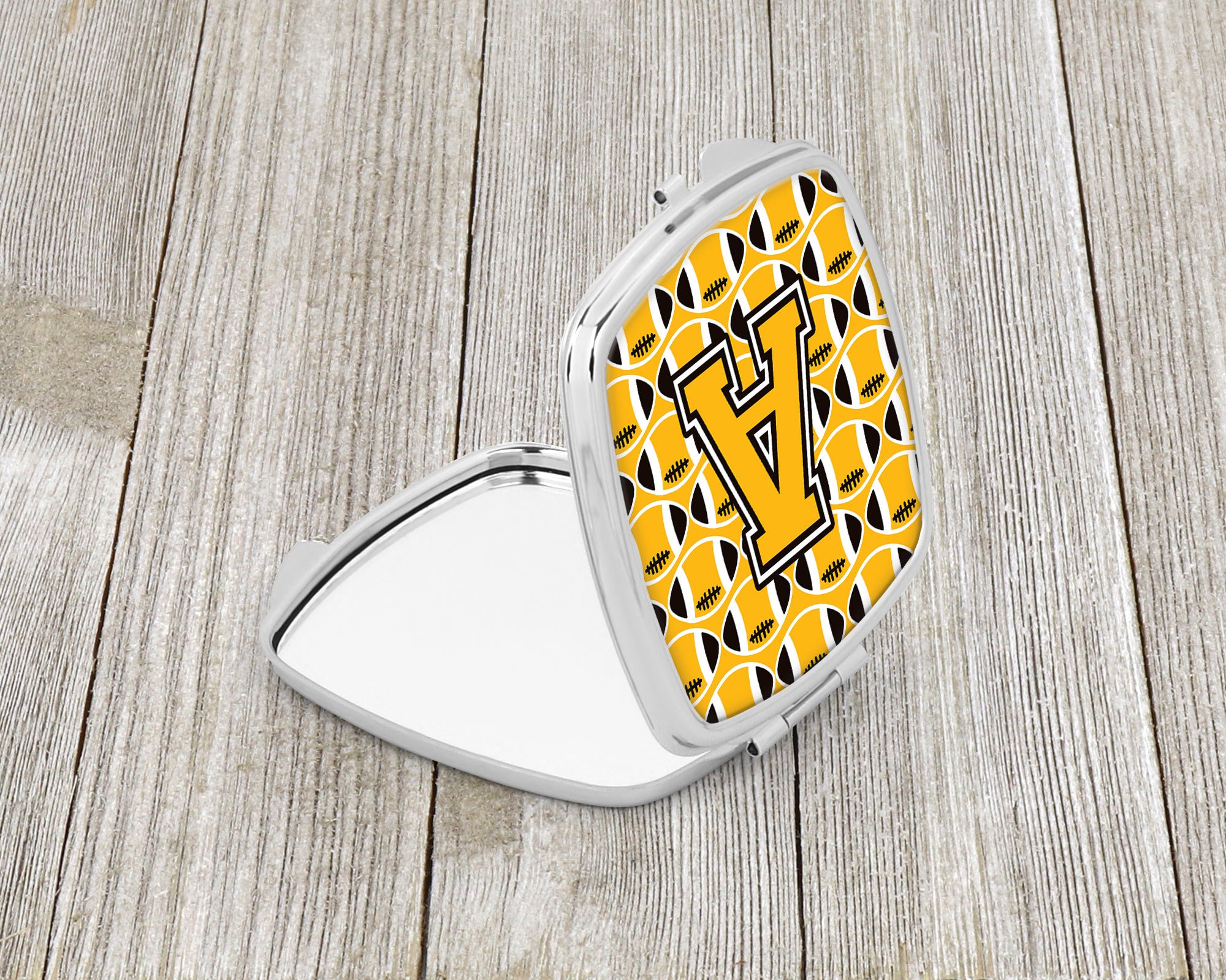 Letter A Football Black, Old Gold and White Compact Mirror CJ1080-ASCM  the-store.com.