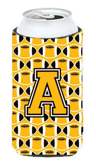 Letter A Football Black, Old Gold and White Tall Boy Beverage Insulator Hugger CJ1080-ATBC by Caroline&#39;s Treasures