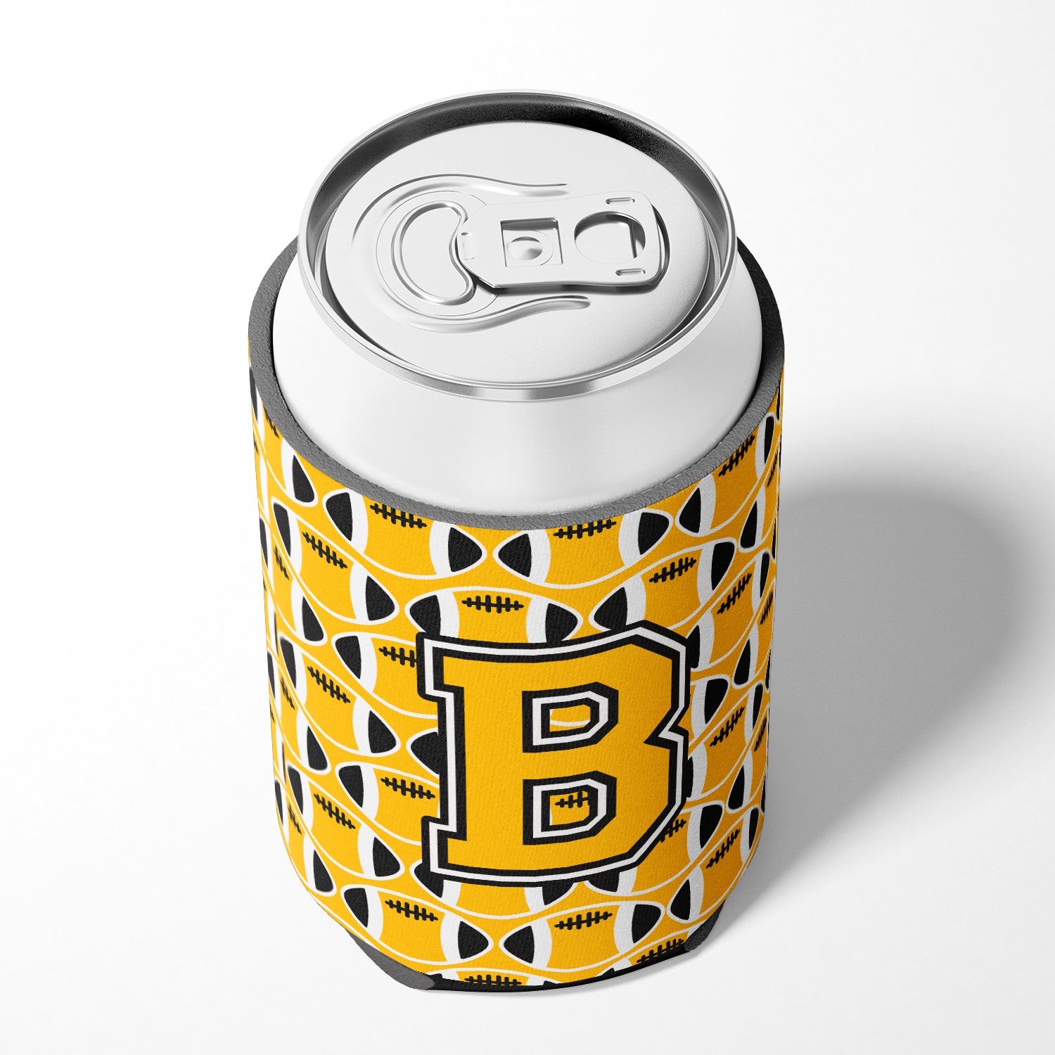 Letter B Football Black, Old Gold and White Can or Bottle Hugger CJ1080-BCC.