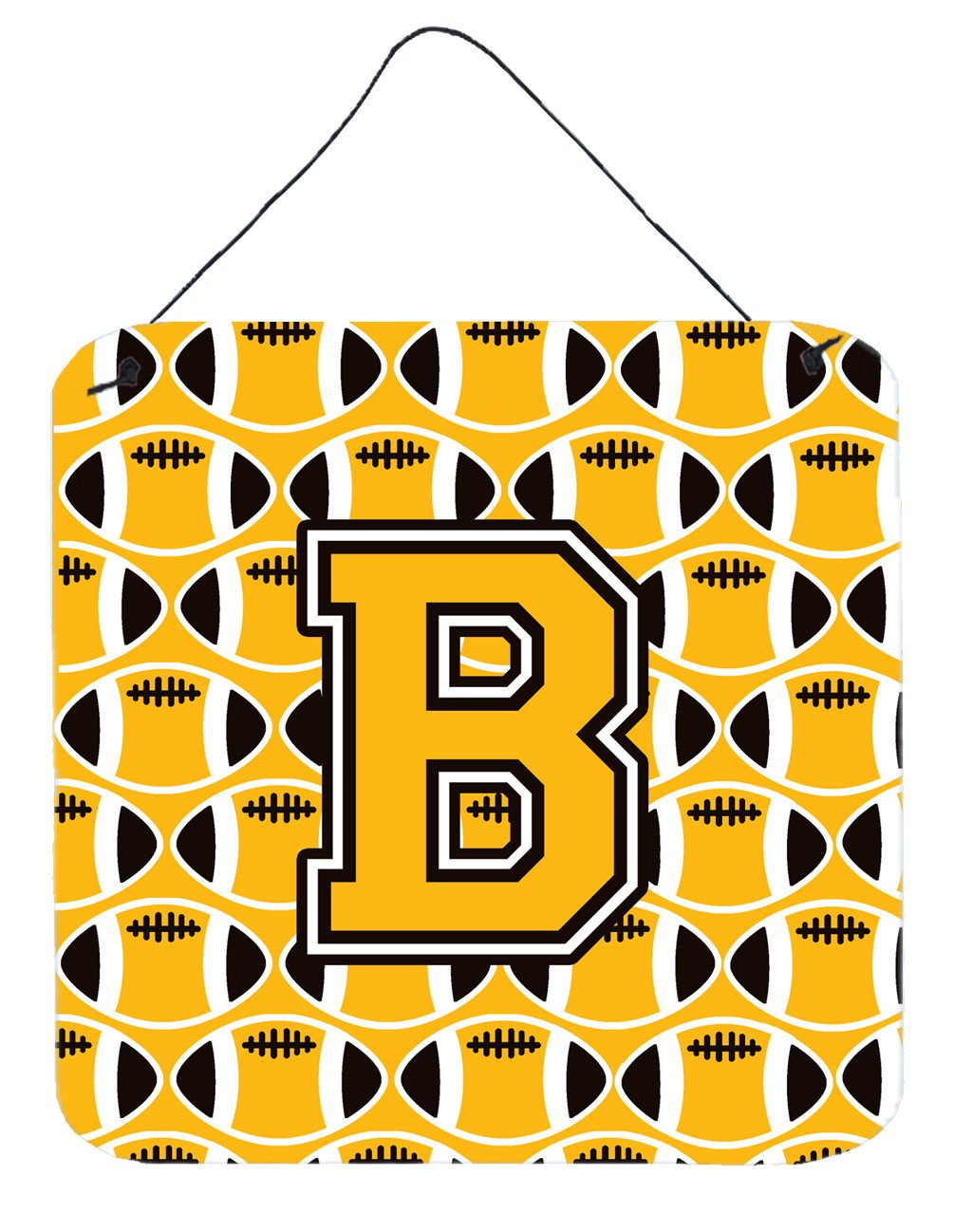 Letter B Football Black, Old Gold and White Wall or Door Hanging Prints CJ1080-BDS66 by Caroline&#39;s Treasures