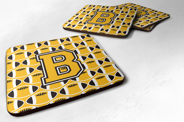 Letter B Football Black, Old Gold and White Foam Coaster Set of 4 CJ1080-BFC - the-store.com