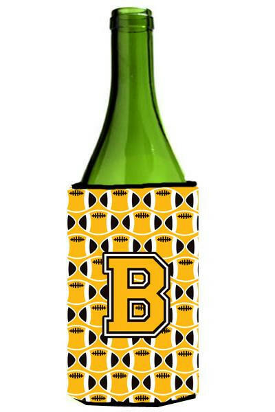 Letter B Football Black, Old Gold and White Wine Bottle Beverage Insulator Hugger CJ1080-BLITERK by Caroline&#39;s Treasures