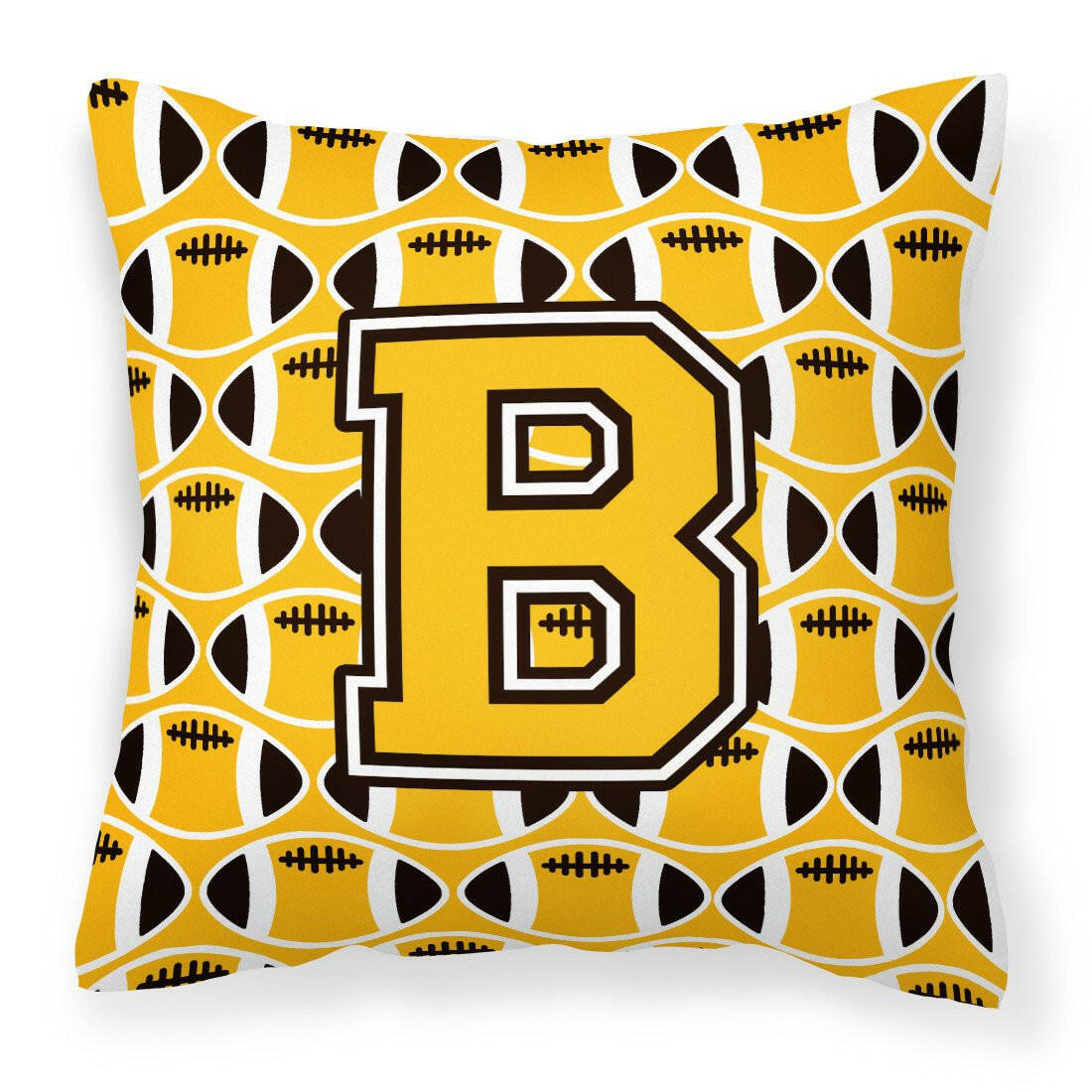 Letter B Football Black, Old Gold and White Fabric Decorative Pillow CJ1080-BPW1414 by Caroline&#39;s Treasures