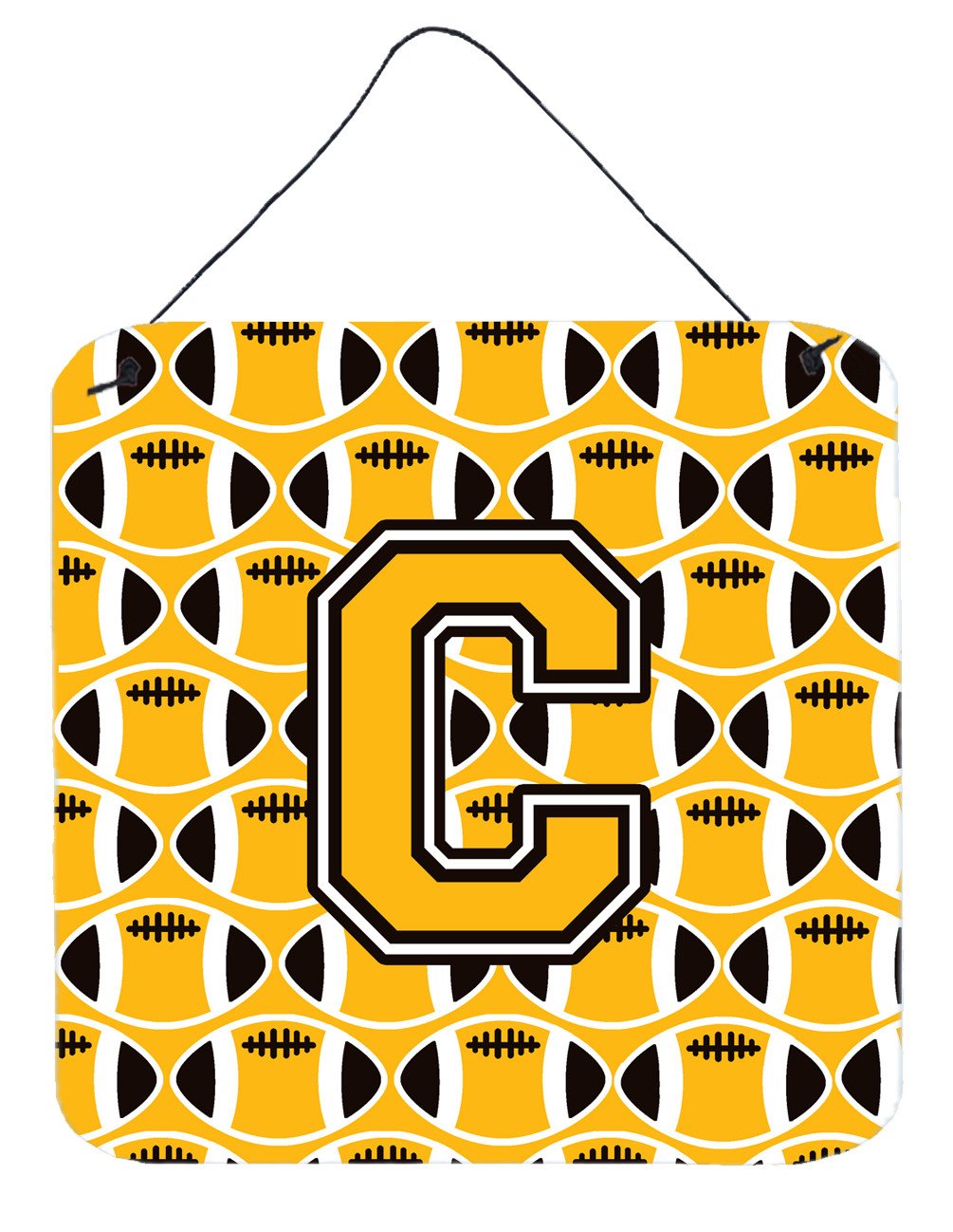 Letter C Football Black, Old Gold and White Wall or Door Hanging Prints CJ1080-CDS66 by Caroline's Treasures