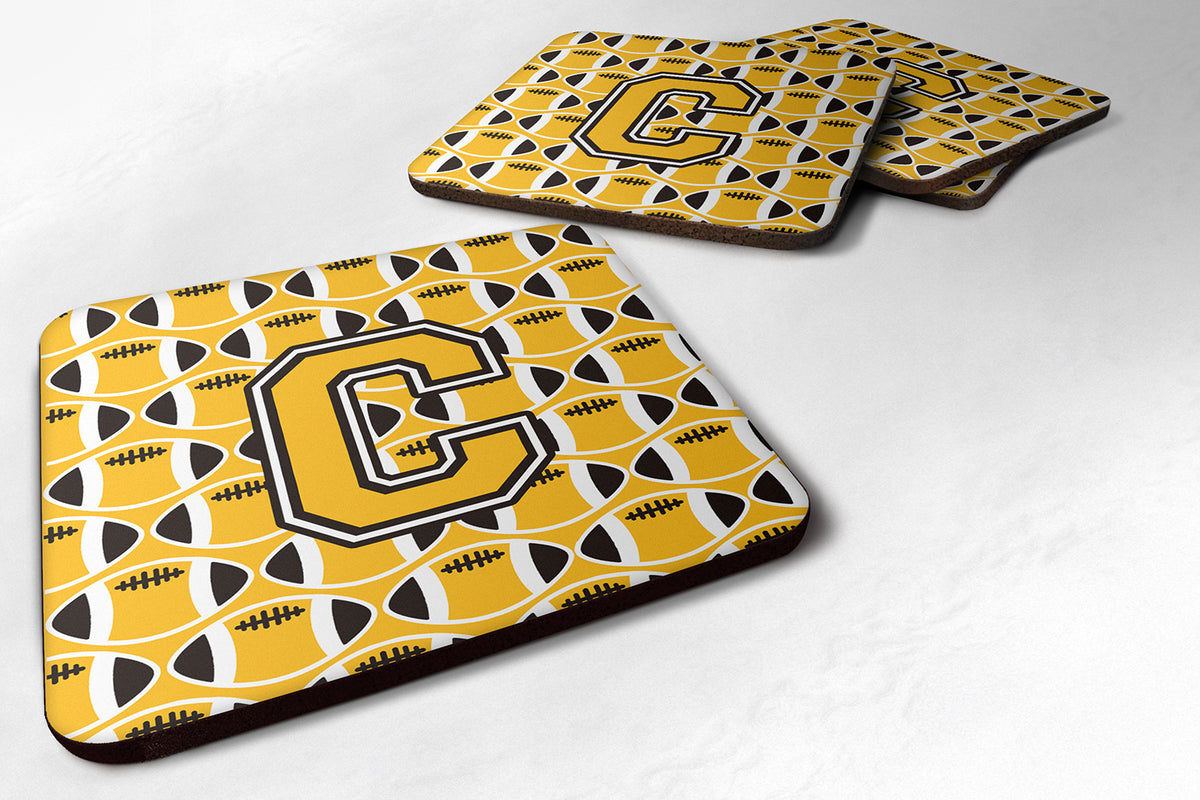 Letter C Football Black, Old Gold and White Foam Coaster Set of 4 CJ1080-CFC - the-store.com
