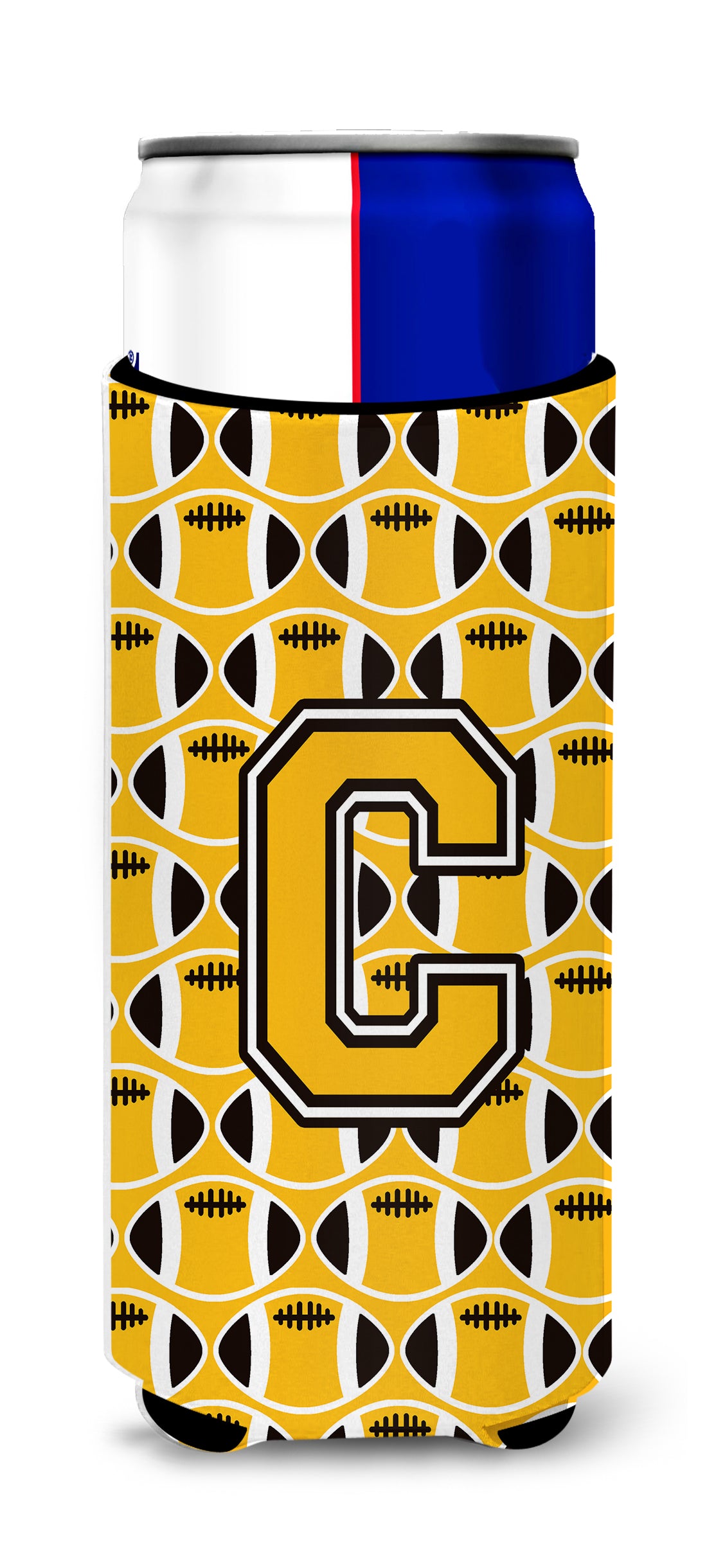 Letter C Football Black, Old Gold and White Ultra Beverage Insulators for slim cans CJ1080-CMUK
