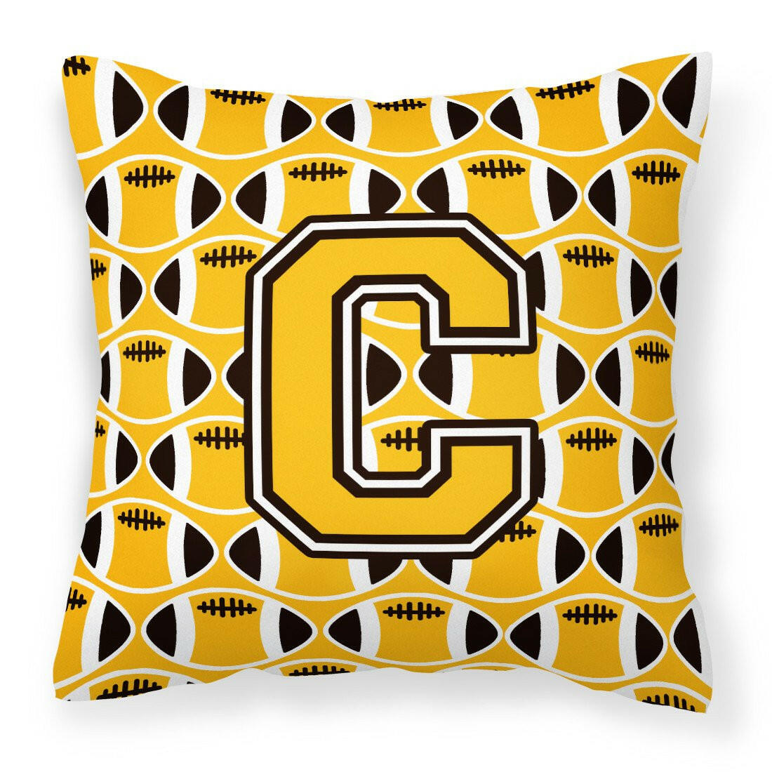Letter C Football Black, Old Gold and White Fabric Decorative Pillow CJ1080-CPW1414 by Caroline&#39;s Treasures