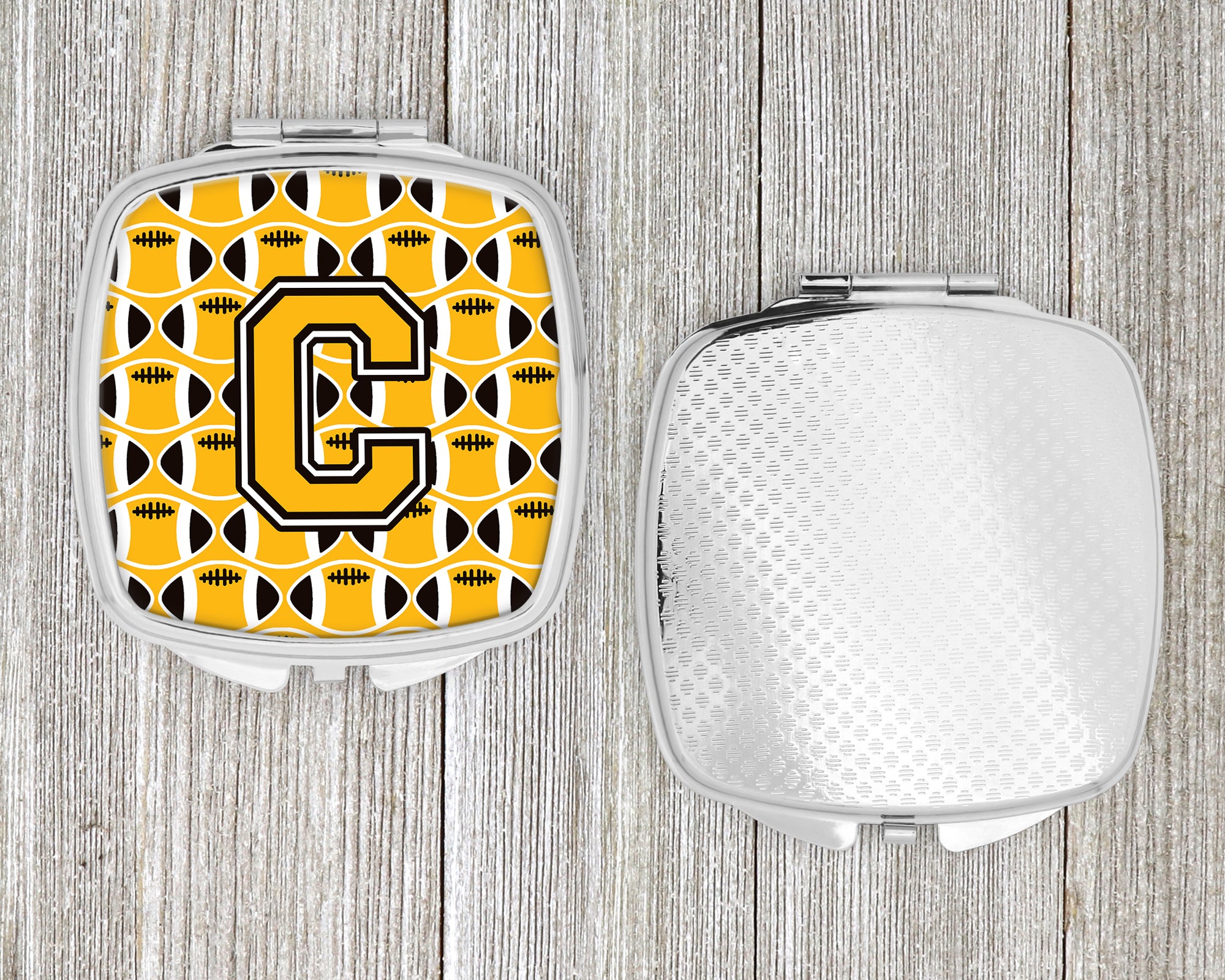 Letter C Football Black, Old Gold and White Compact Mirror CJ1080-CSCM  the-store.com.
