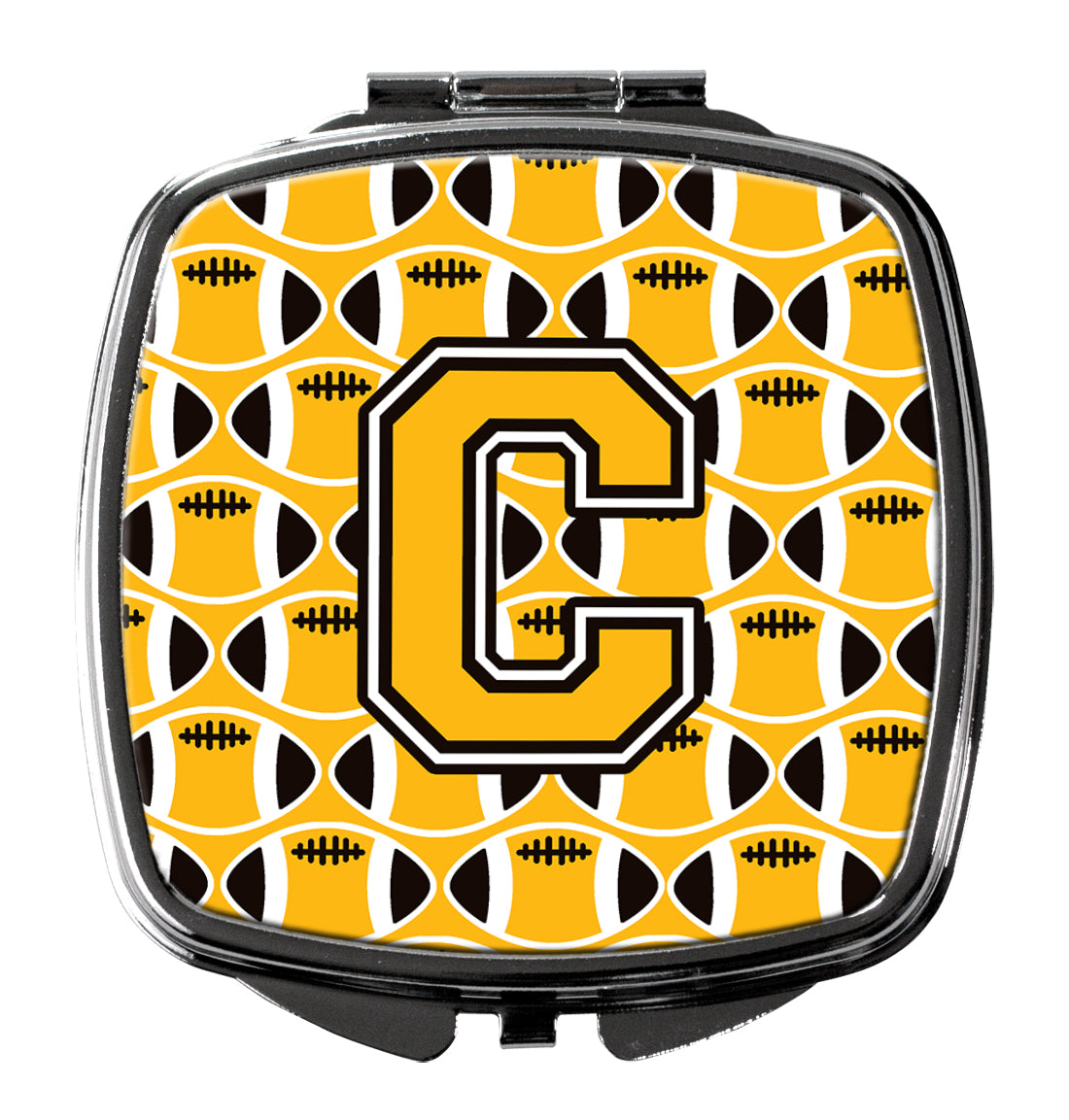 Letter C Football Black, Old Gold and White Compact Mirror CJ1080-CSCM