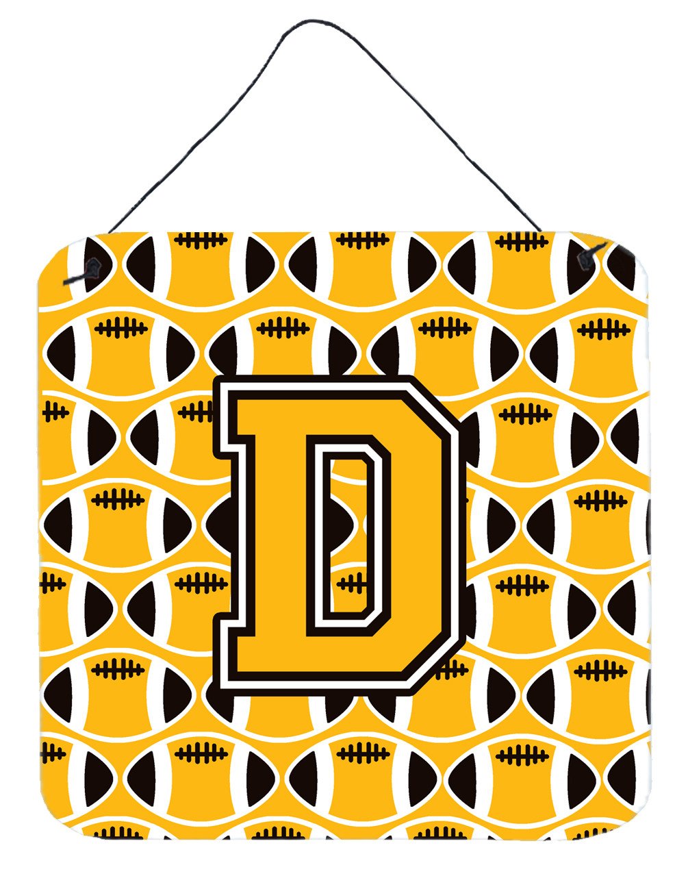 Letter D Football Black, Old Gold and White Wall or Door Hanging Prints CJ1080-DDS66 by Caroline&#39;s Treasures