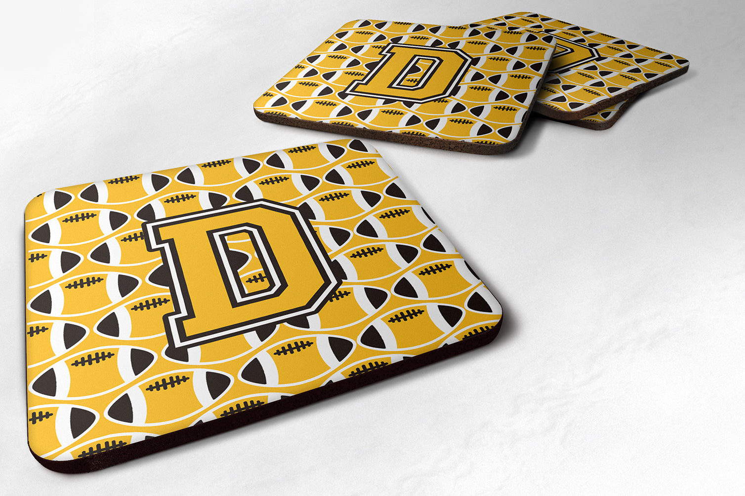 Letter D Football Black, Old Gold and White Foam Coaster Set of 4 CJ1080-DFC - the-store.com