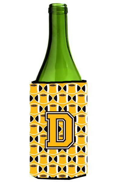 Letter D Football Black, Old Gold and White Wine Bottle Beverage Insulator Hugger CJ1080-DLITERK by Caroline&#39;s Treasures