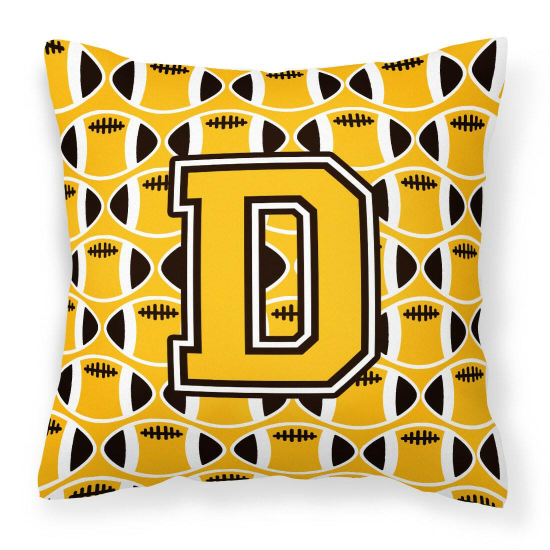 Letter D Football Black, Old Gold and White Fabric Decorative Pillow CJ1080-DPW1414 by Caroline&#39;s Treasures