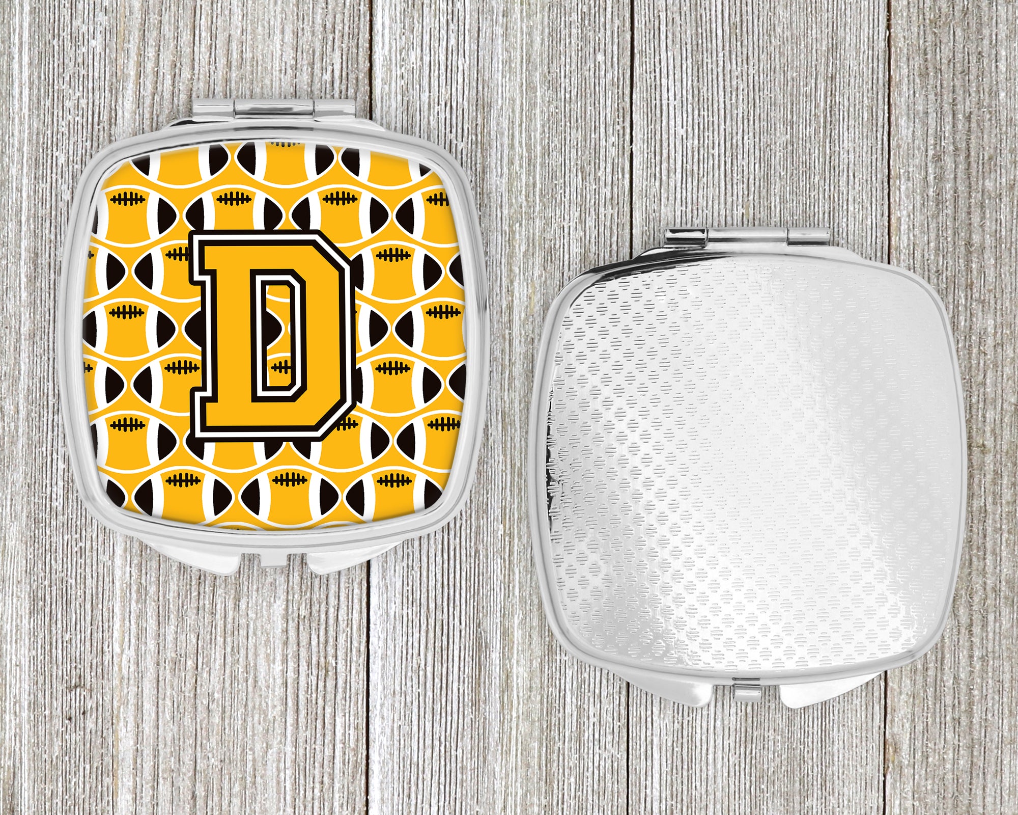 Letter D Football Black, Old Gold and White Compact Mirror CJ1080-DSCM  the-store.com.