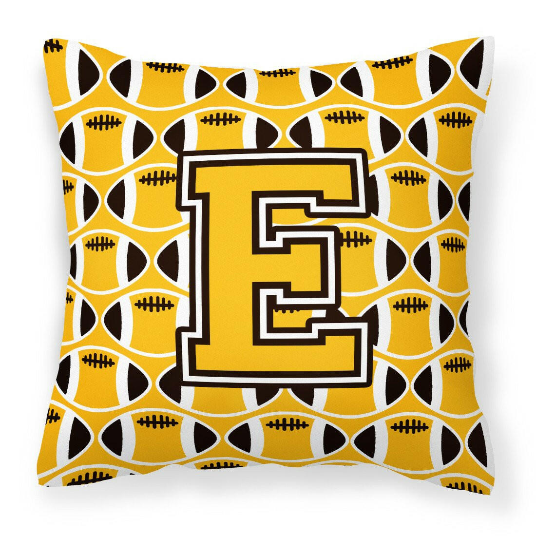 Letter E Football Black, Old Gold and White Fabric Decorative Pillow CJ1080-EPW1414 by Caroline&#39;s Treasures