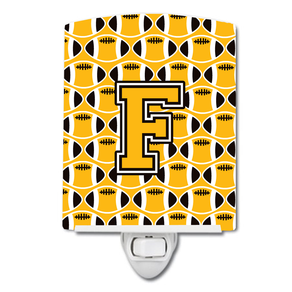 Letter F Football Black, Old Gold and White Ceramic Night Light CJ1080-FCNL - the-store.com