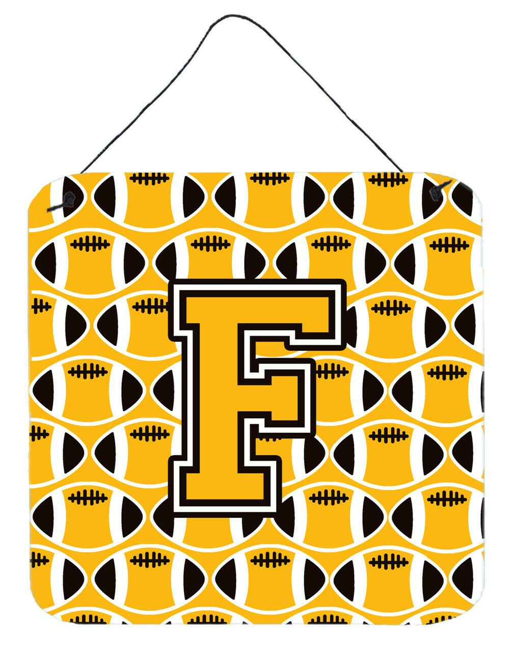 Letter F Football Black, Old Gold and White Wall or Door Hanging Prints CJ1080-FDS66 by Caroline&#39;s Treasures