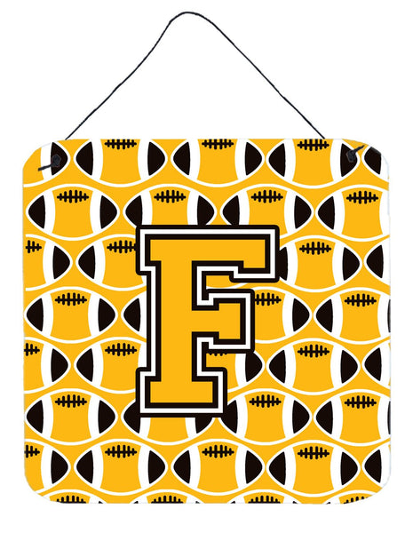 Letter F Football Black, Old Gold and White Wall or Door Hanging Prints CJ1080-FDS66 by Caroline's Treasures