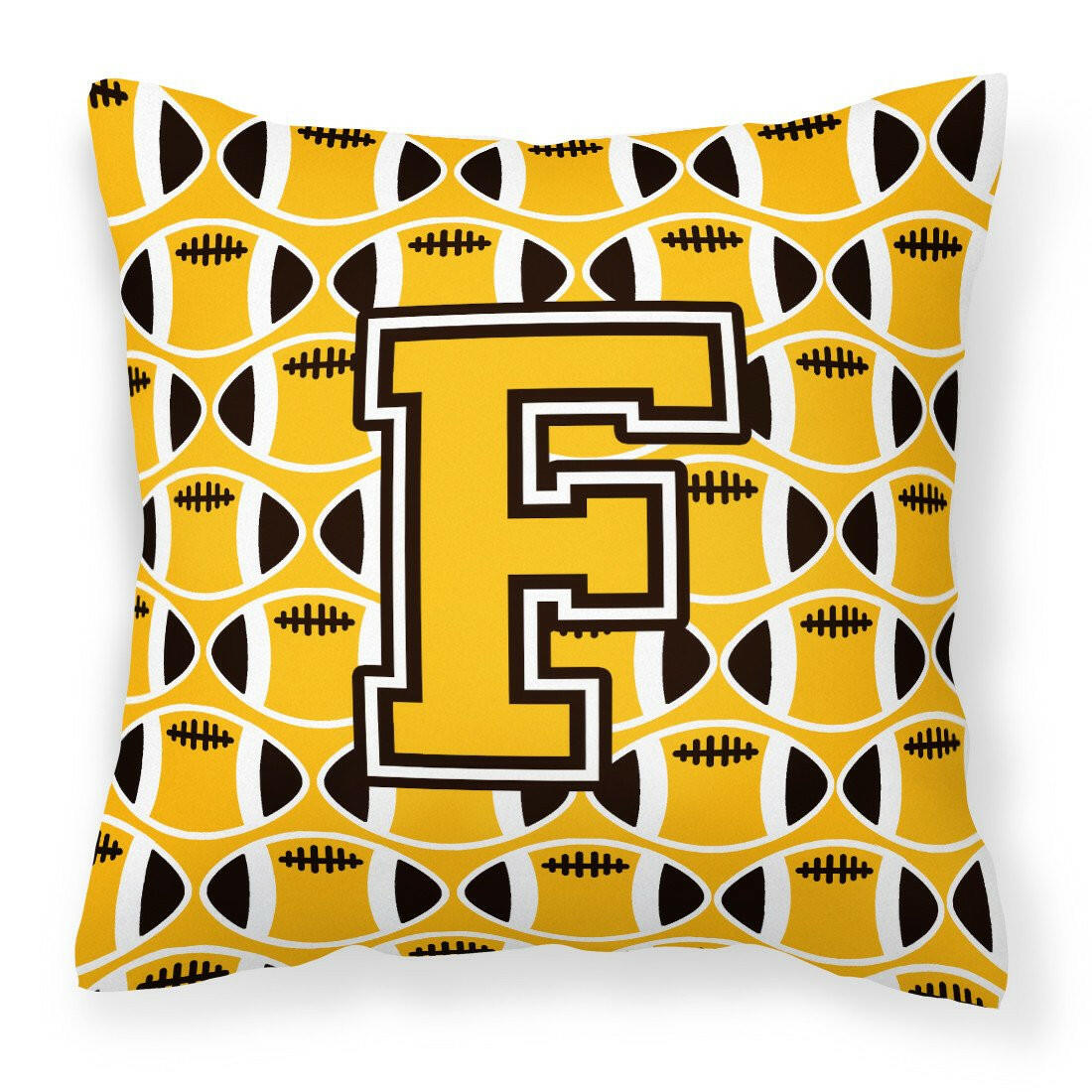 Letter F Football Black, Old Gold and White Fabric Decorative Pillow CJ1080-FPW1414 by Caroline&#39;s Treasures