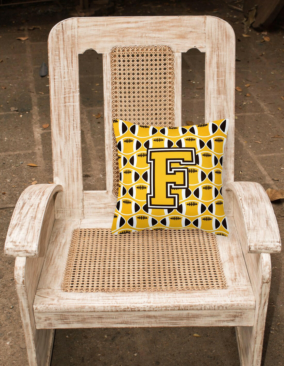 Letter F Football Black, Old Gold and White Fabric Decorative Pillow CJ1080-FPW1414 by Caroline's Treasures