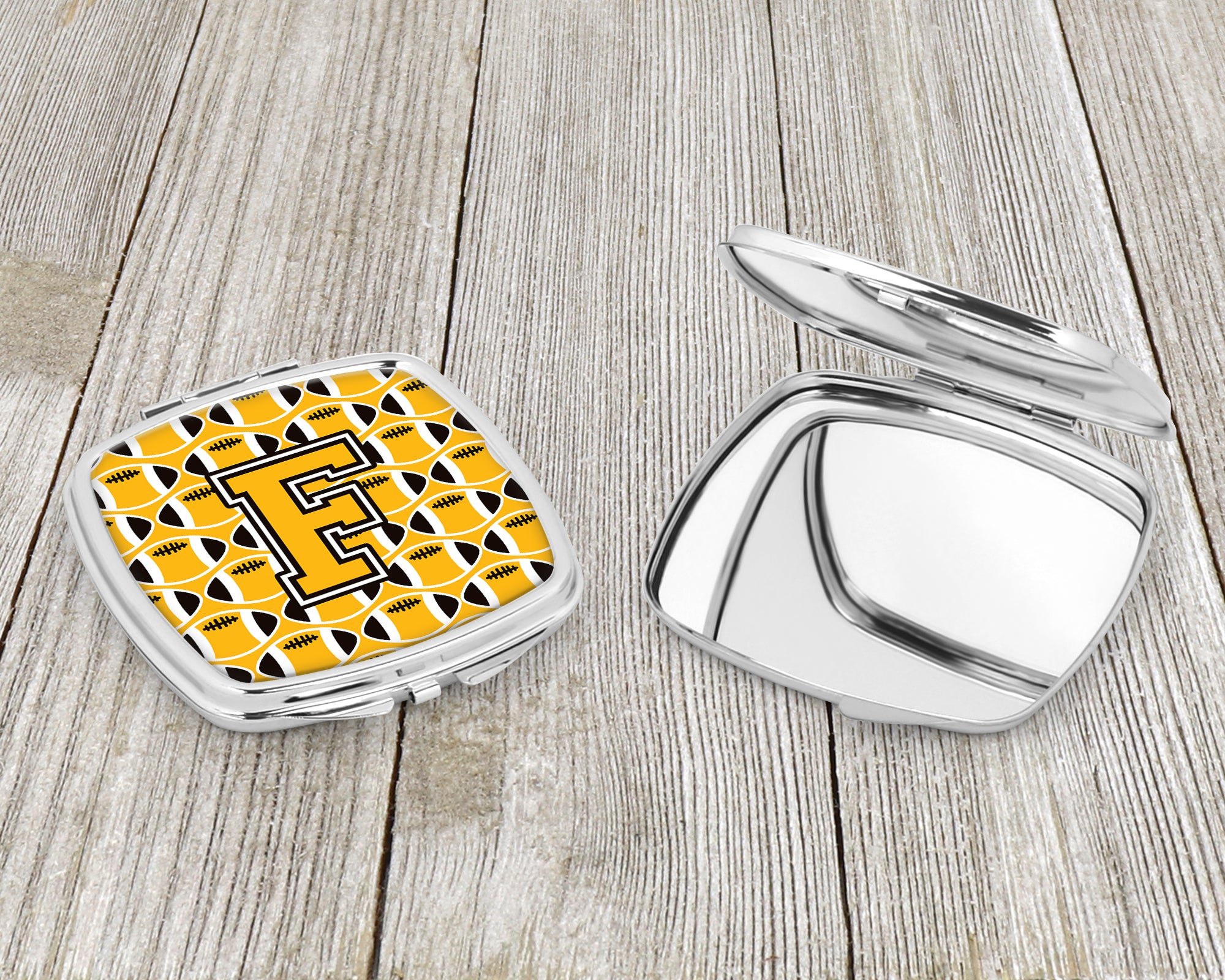 Letter F Football Black, Old Gold and White Compact Mirror CJ1080-FSCM