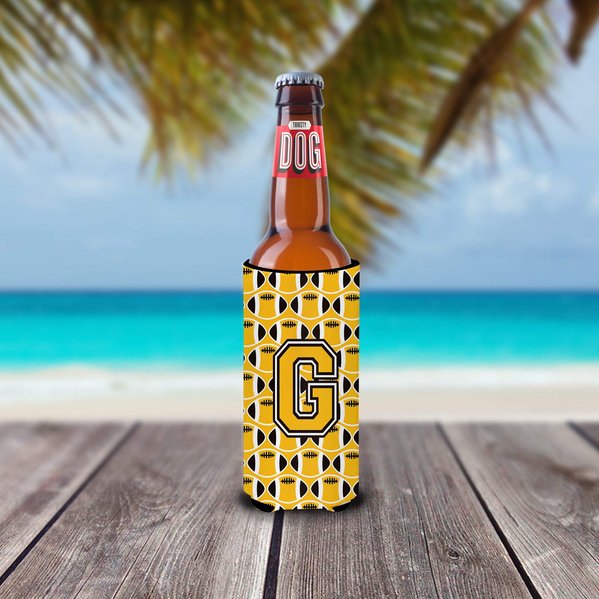Letter G Football Black, Old Gold and White Ultra Beverage Insulators for slim cans CJ1080-GMUK