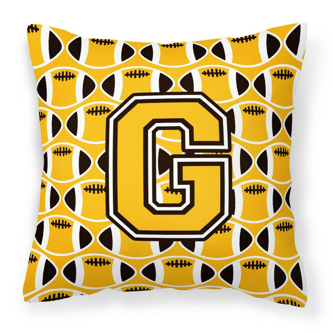 Letter G Football Black, Old Gold and White Fabric Decorative Pillow CJ1080-GPW1414 by Caroline&#39;s Treasures