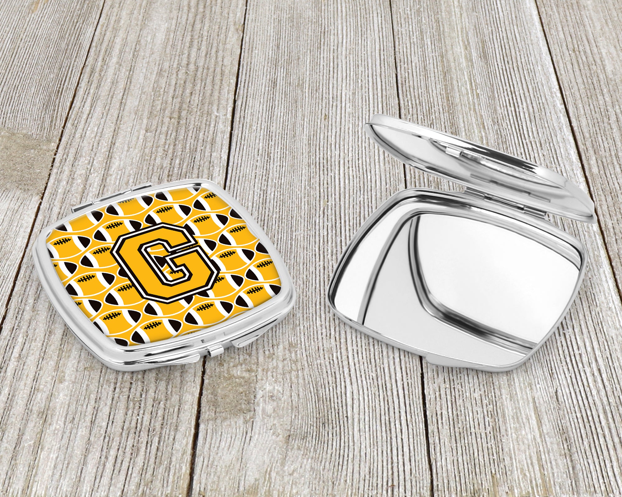 Letter G Football Black, Old Gold and White Compact Mirror CJ1080-GSCM