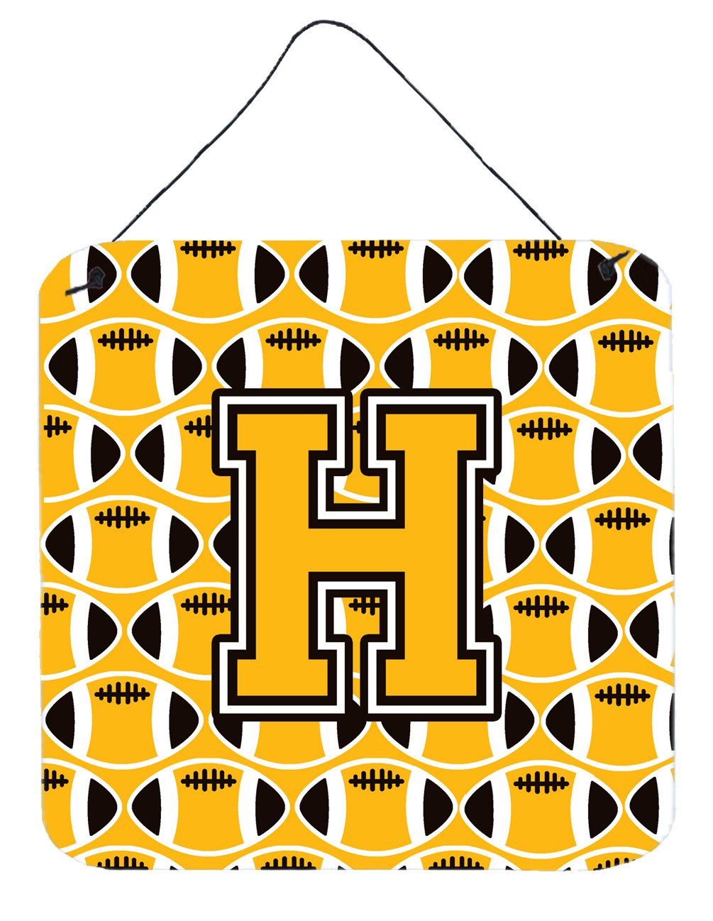 Letter H Football Black, Old Gold and White Wall or Door Hanging Prints CJ1080-HDS66 by Caroline&#39;s Treasures