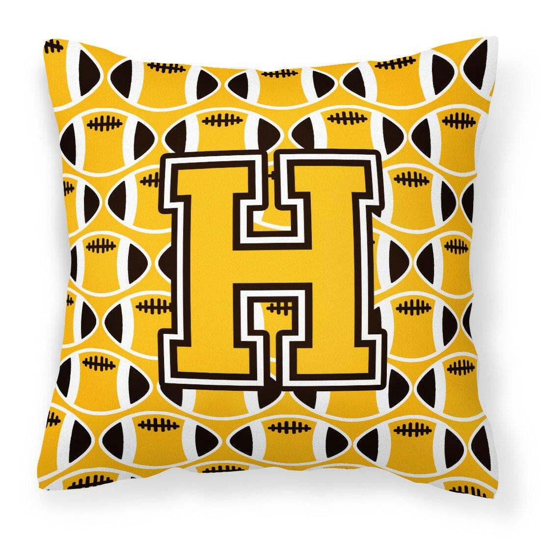 Letter H Football Black, Old Gold and White Fabric Decorative Pillow CJ1080-HPW1414 by Caroline&#39;s Treasures