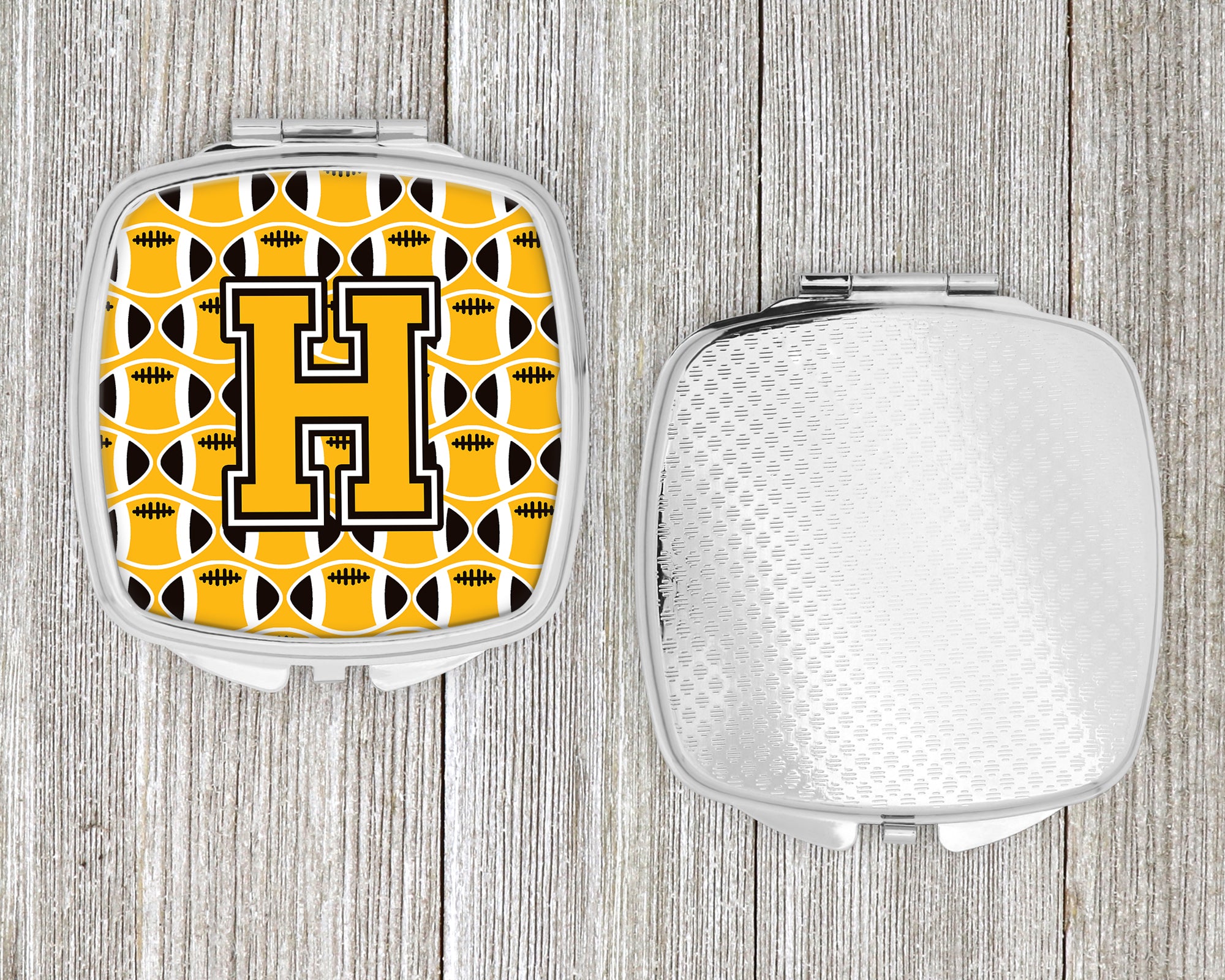 Letter H Football Black, Old Gold and White Compact Mirror CJ1080-HSCM  the-store.com.