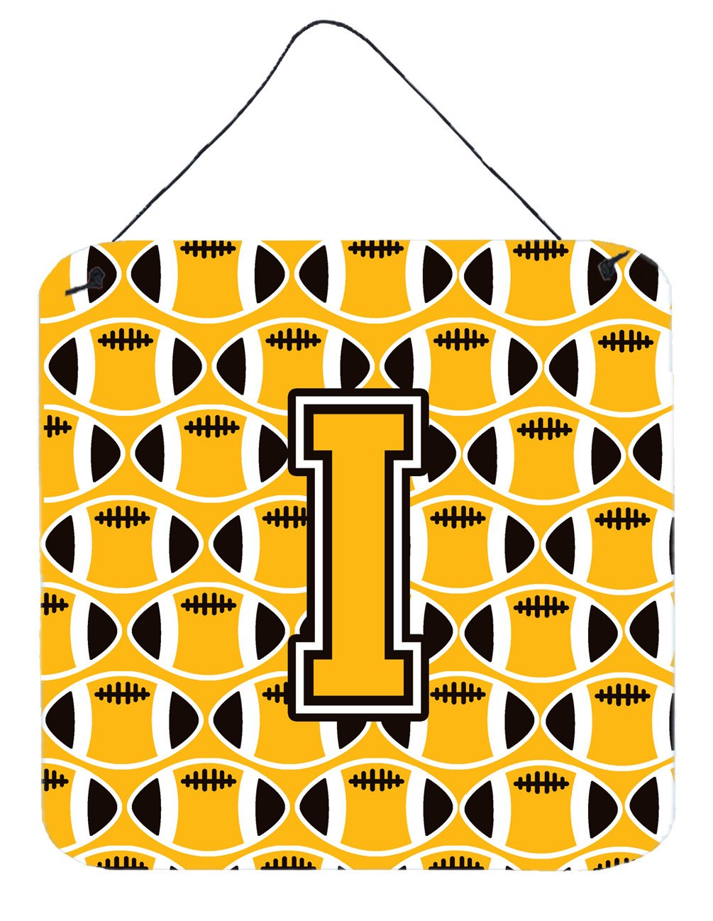 Letter I Football Black, Old Gold and White Wall or Door Hanging Prints CJ1080-IDS66 by Caroline&#39;s Treasures