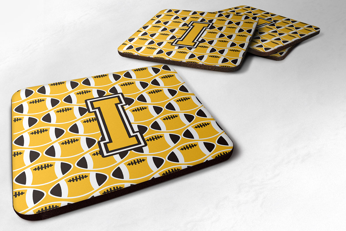 Letter I Football Black, Old Gold and White Foam Coaster Set of 4 CJ1080-IFC - the-store.com