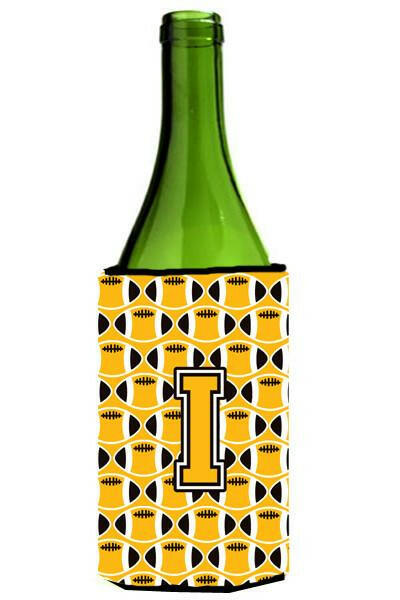 Letter I Football Black, Old Gold and White Wine Bottle Beverage Insulator Hugger CJ1080-ILITERK by Caroline&#39;s Treasures