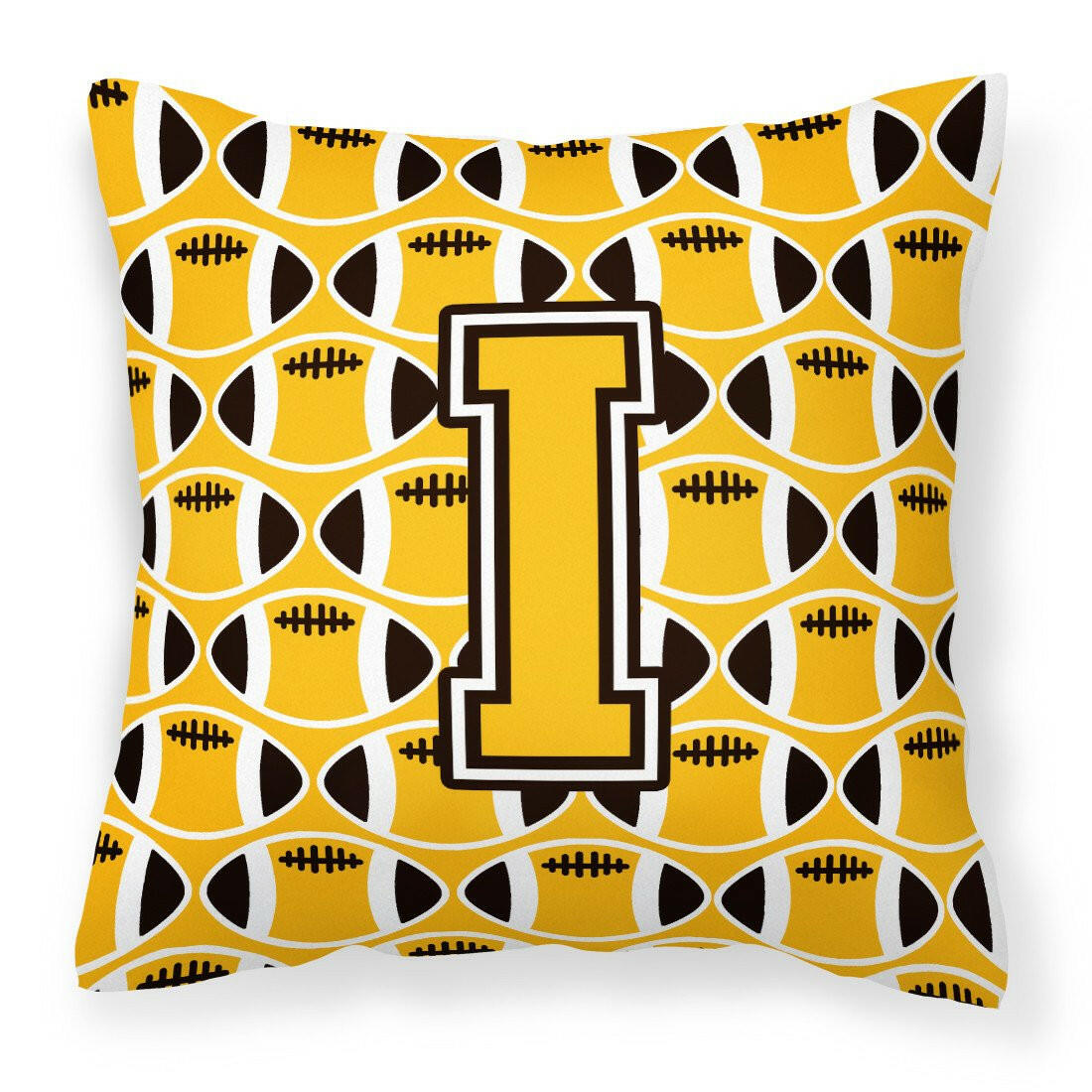 Letter I Football Black, Old Gold and White Fabric Decorative Pillow CJ1080-IPW1414 by Caroline's Treasures
