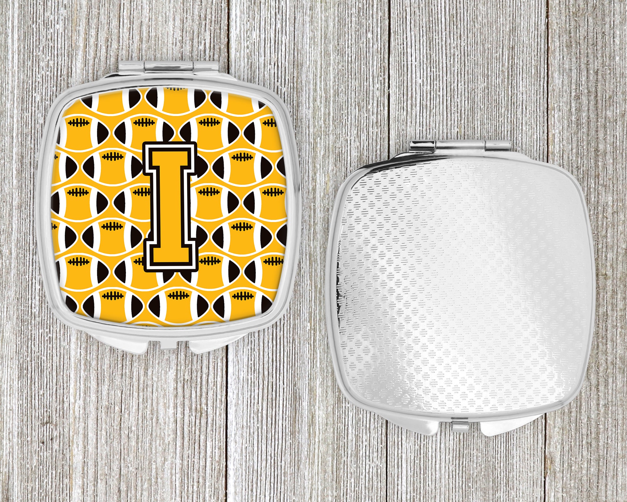 Letter I Football Black, Old Gold and White Compact Mirror CJ1080-ISCM