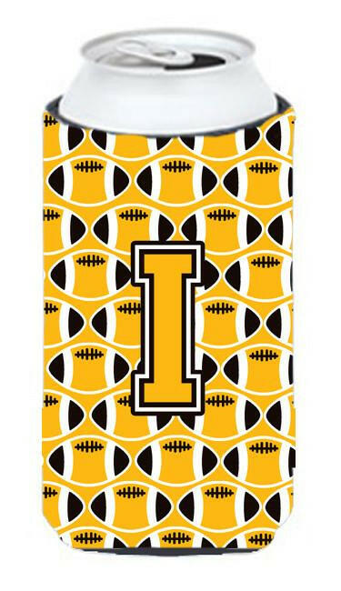 Letter I Football Black, Old Gold and White Tall Boy Beverage Insulator Hugger CJ1080-ITBC by Caroline&#39;s Treasures