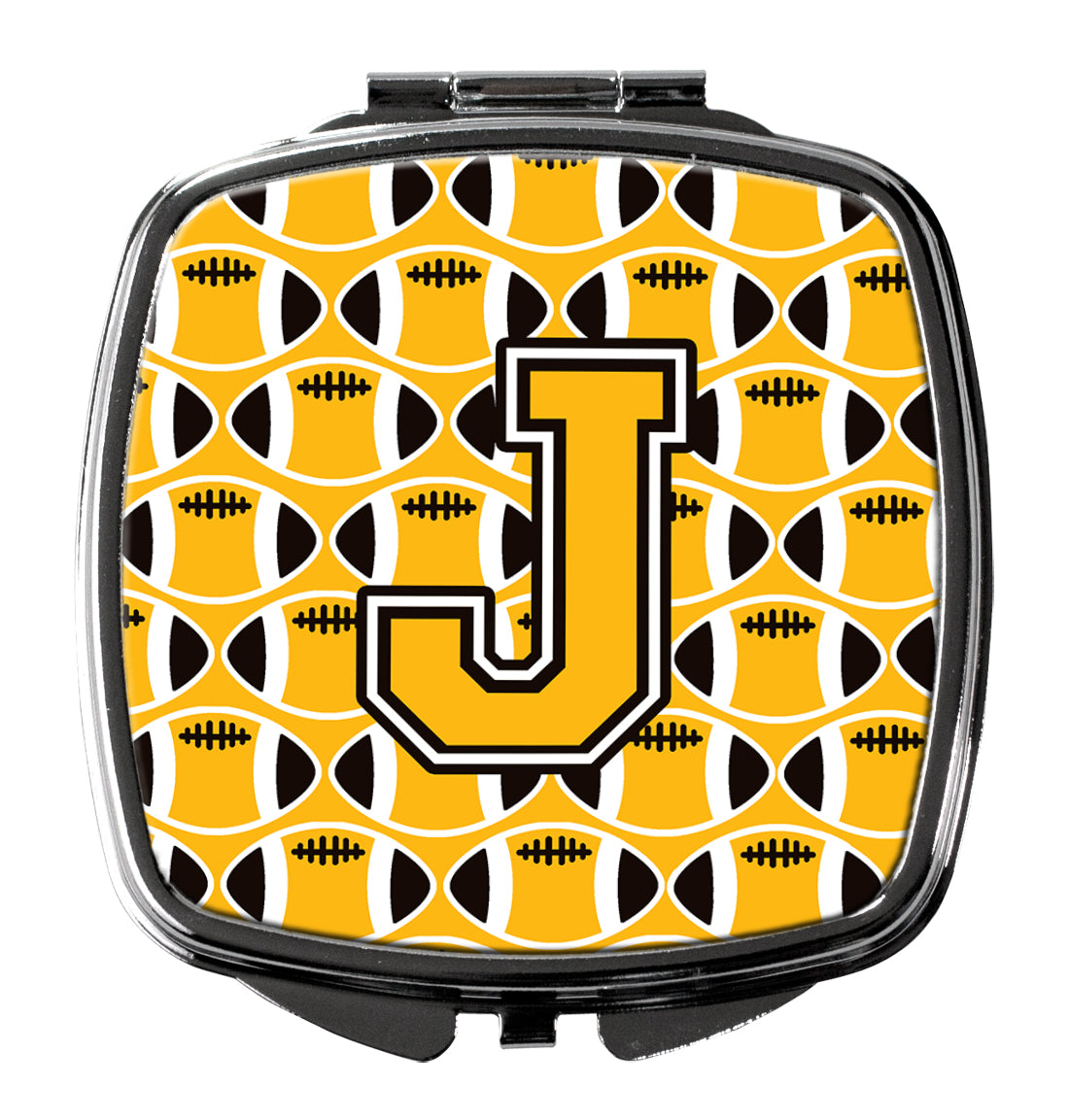 Letter J Football Black, Old Gold and White Compact Mirror CJ1080-JSCM