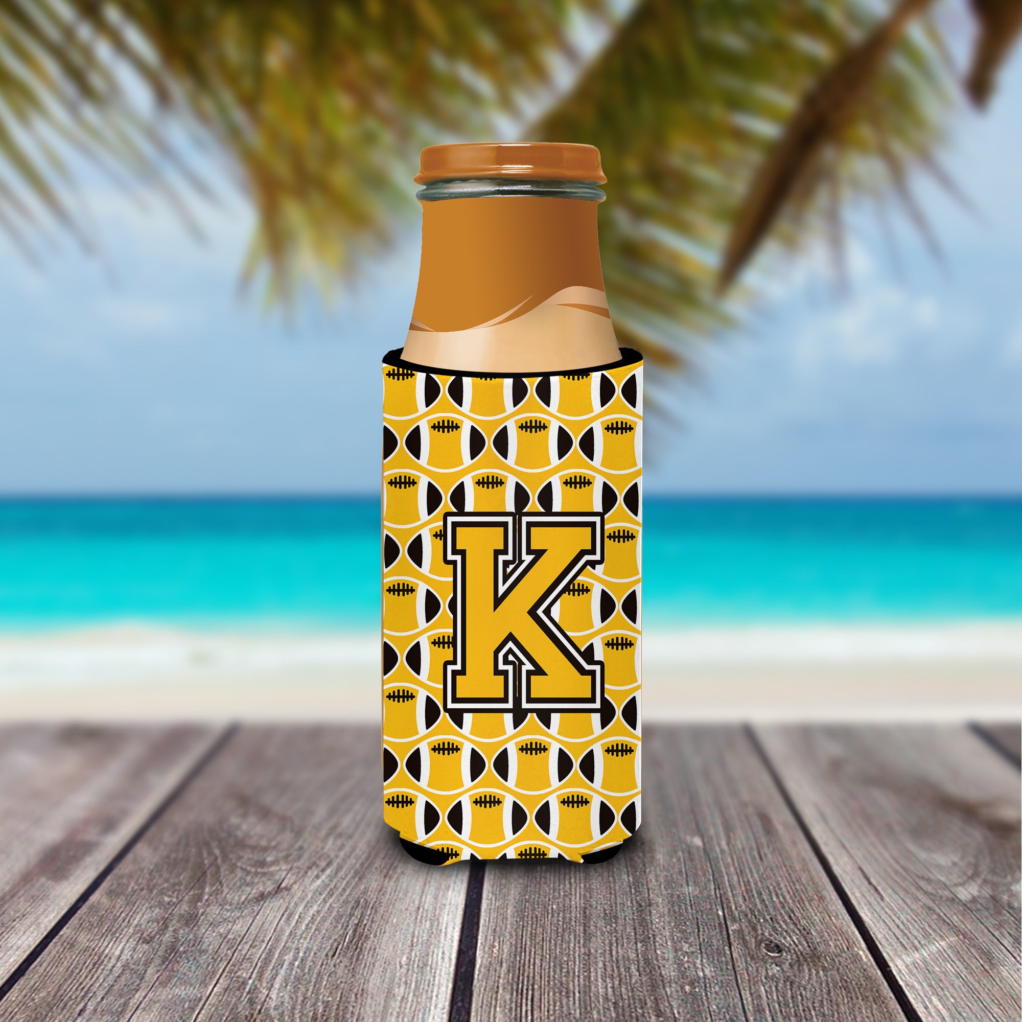 Letter K Football Black, Old Gold and White Ultra Beverage Insulators for slim cans CJ1080-KMUK