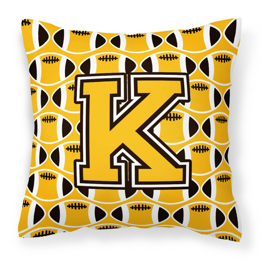 Letter K Football Black, Old Gold and White Fabric Decorative Pillow CJ1080-KPW1414 by Caroline&#39;s Treasures