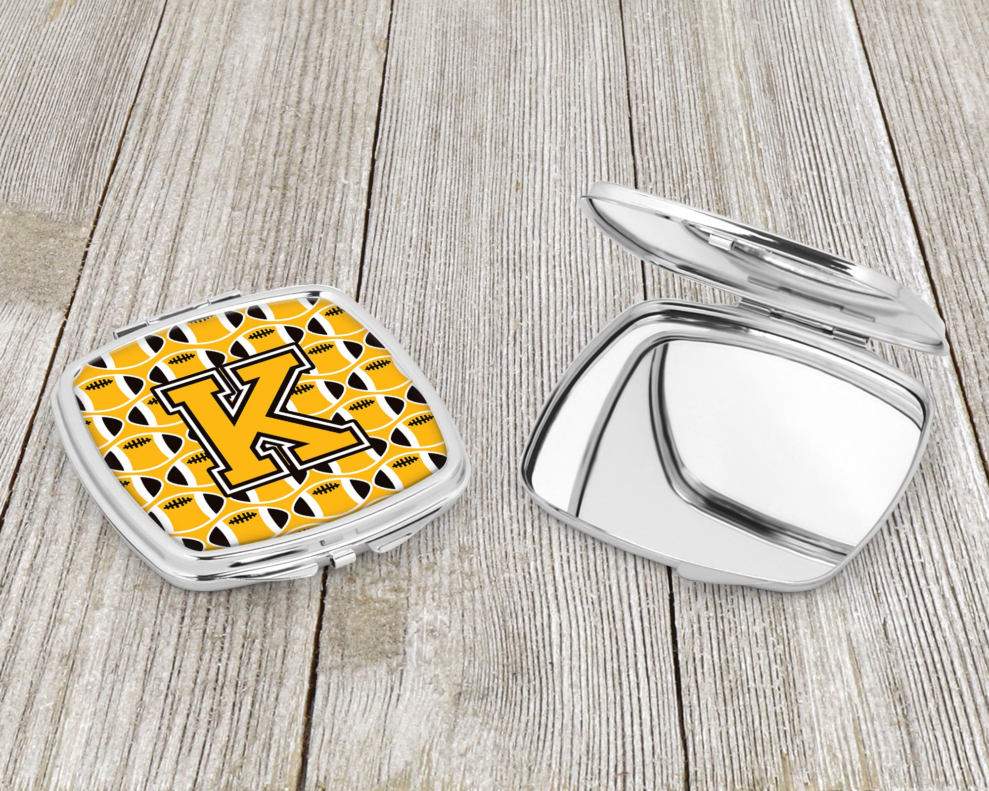 Letter K Football Black, Old Gold and White Compact Mirror CJ1080-KSCM  the-store.com.
