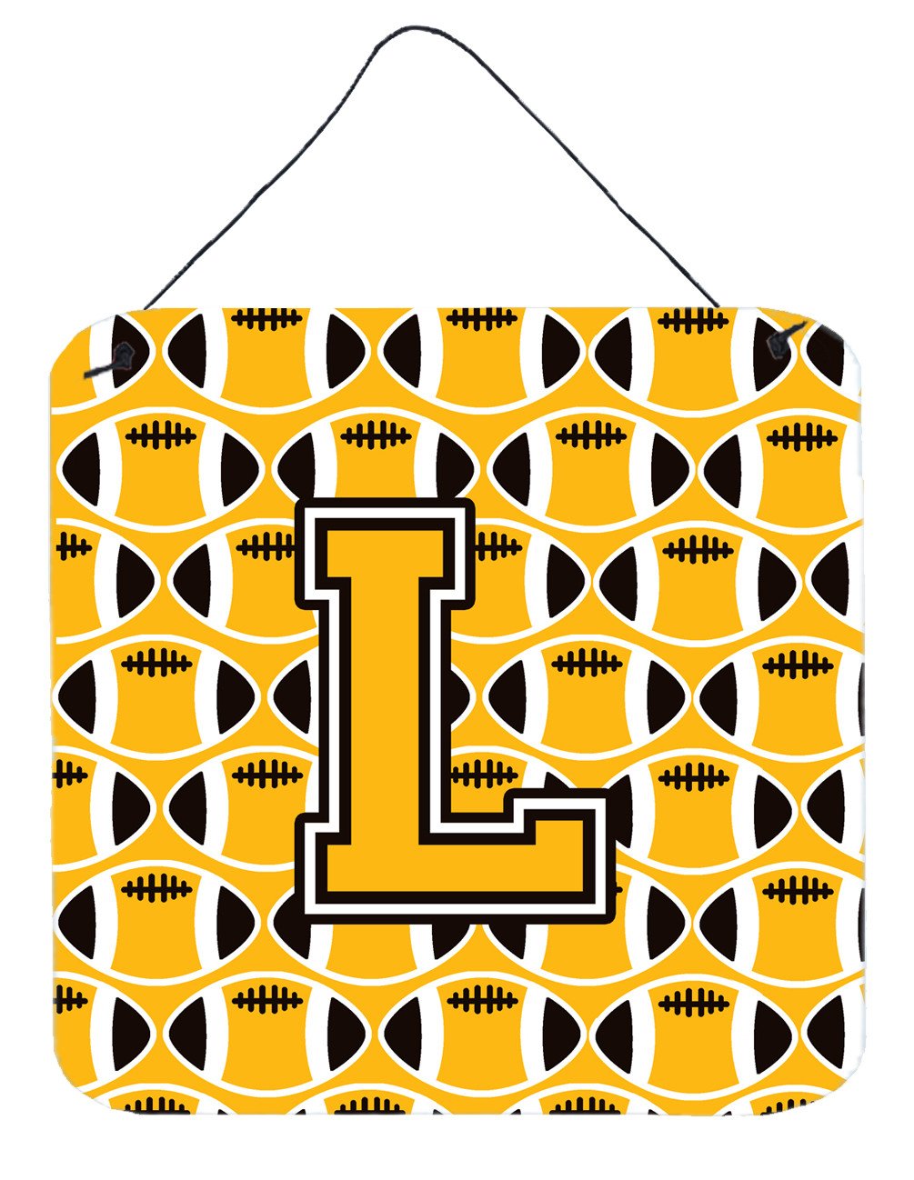Letter L Football Black, Old Gold and White Wall or Door Hanging Prints CJ1080-LDS66 by Caroline&#39;s Treasures