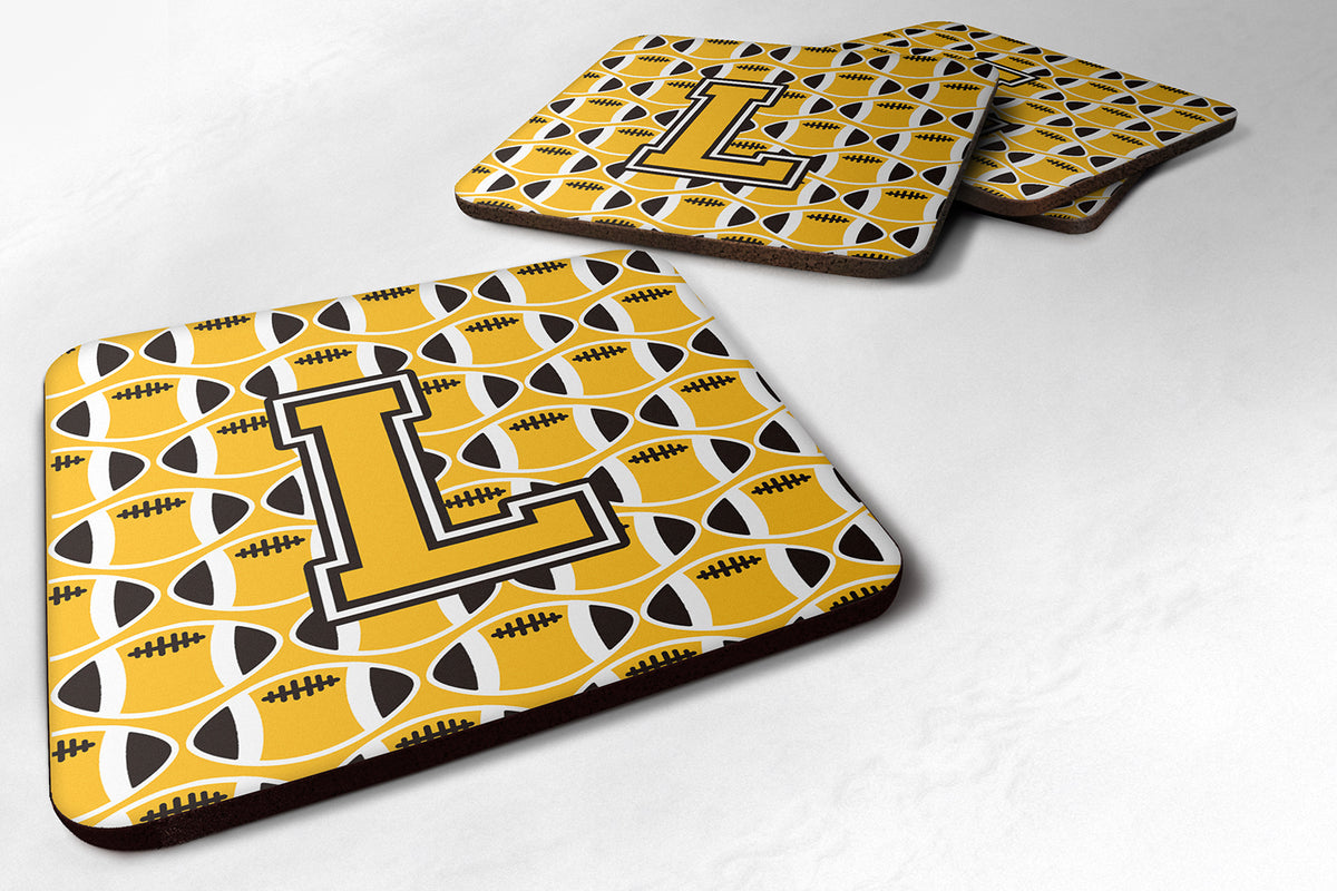 Letter L Football Black, Old Gold and White Foam Coaster Set of 4 CJ1080-LFC - the-store.com