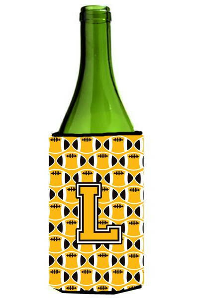 Letter L Football Black, Old Gold and White Wine Bottle Beverage Insulator Hugger CJ1080-LLITERK by Caroline&#39;s Treasures